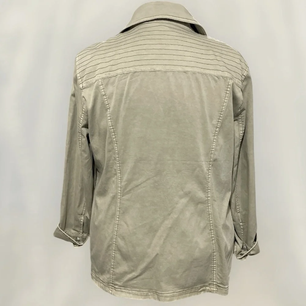 Chico’s Elongated Moto Casual Twill Denim Jacket, Cool Sage, Sz 4 (20/22) - NWT! - Picture 9 of 11